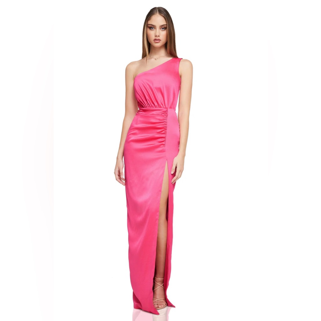 Nwt Nookie Utopia One Shoulder Satin Gown Pink